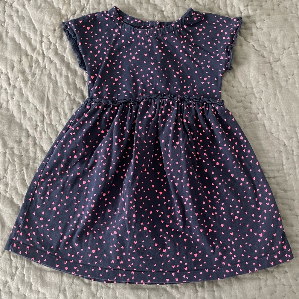 GAP Navy Blue Pink Hearts Sundress Flutter Cap Sleeves 100% Cotton Size 3T